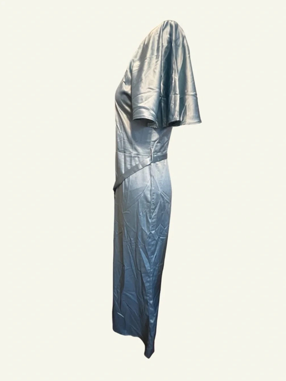 VENUS Satin V‑Neck Short Sleeve Jumpsuit in Light Blue - Picture 2 of 5